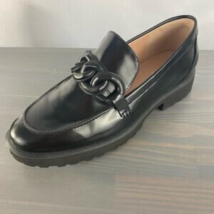 Cole Haan Geneva Chain Loafer Women Size 7.5B Black Leather Slip On